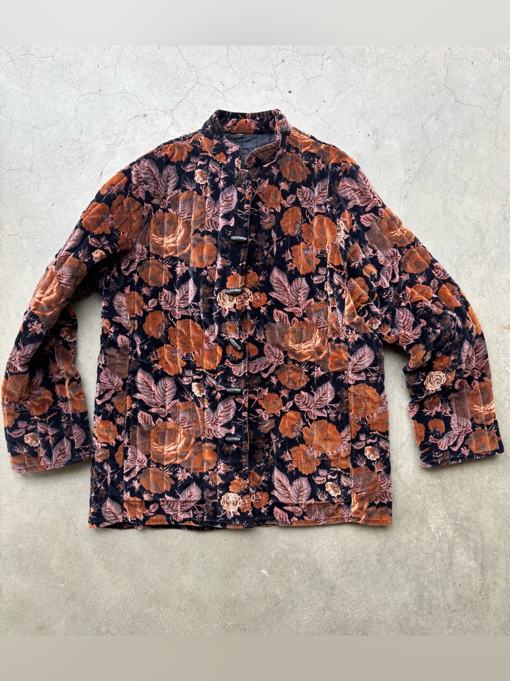 Vintage 80s-90s Sun N Sand Quilted Velvet Floral Toggle Jacket Approx. Size L